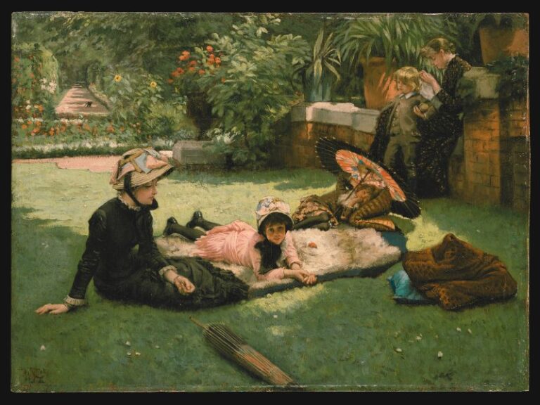 landscape painting with woman and children