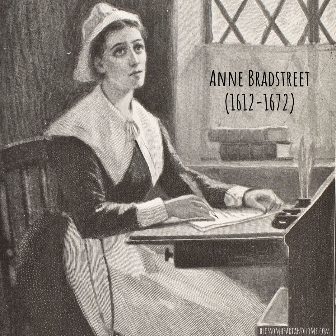 Poet Anne Bradstreet at desk